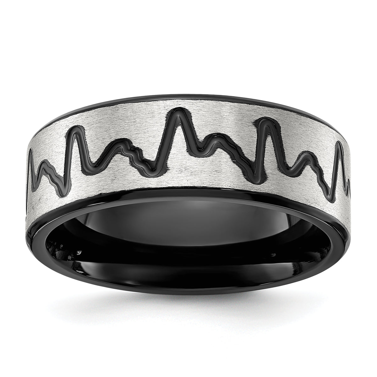 Stainless Steel Brushed Black IP-plated Heartbeat 8mm Band