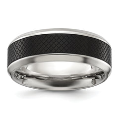 Stainless Steel Polished with Textured Black IP-plated Center 8mm Band