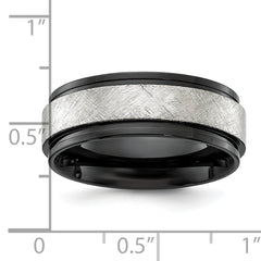 Stainless Steel Polished Black IP-plated with Scratch Finish Center 8mm Band