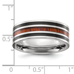 Stainless Steel Polished with Black Resin and Wood Inlay 8mm Band