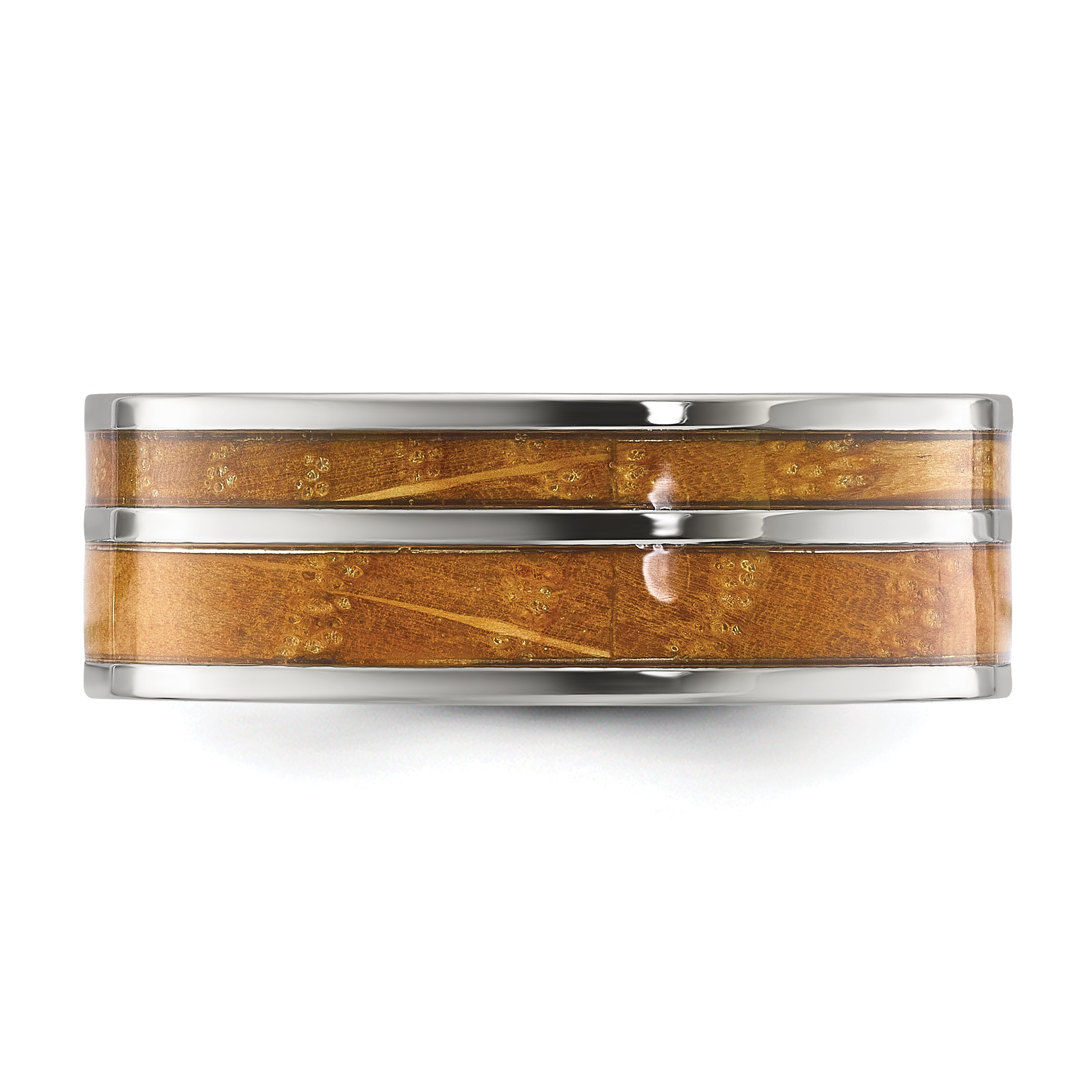 Stainless Steel Polished with Wood Inlay 8mm Band
