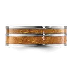 Stainless Steel Polished with Wood Inlay 8mm Band