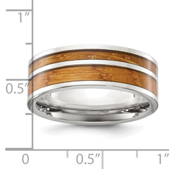 Stainless Steel Polished with Wood Inlay 8mm Band