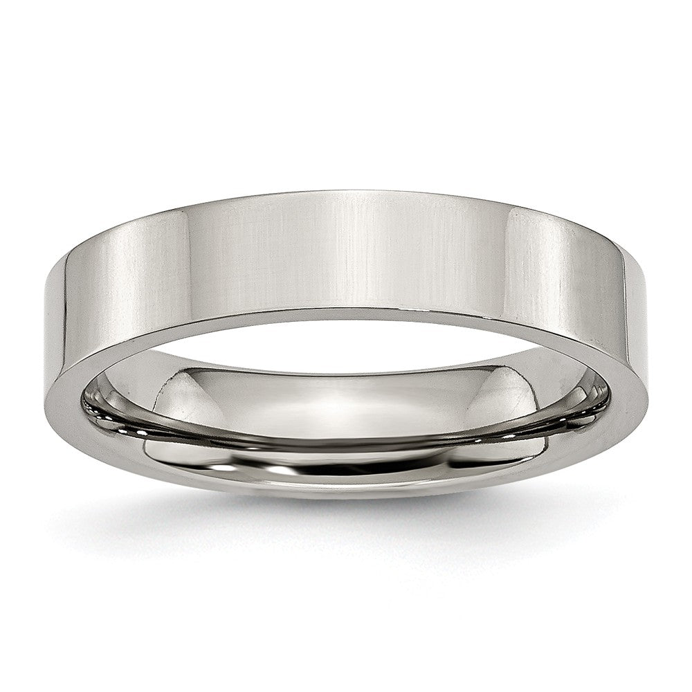 Polished Flat Wedding Band in Stainless Steel, 5mm