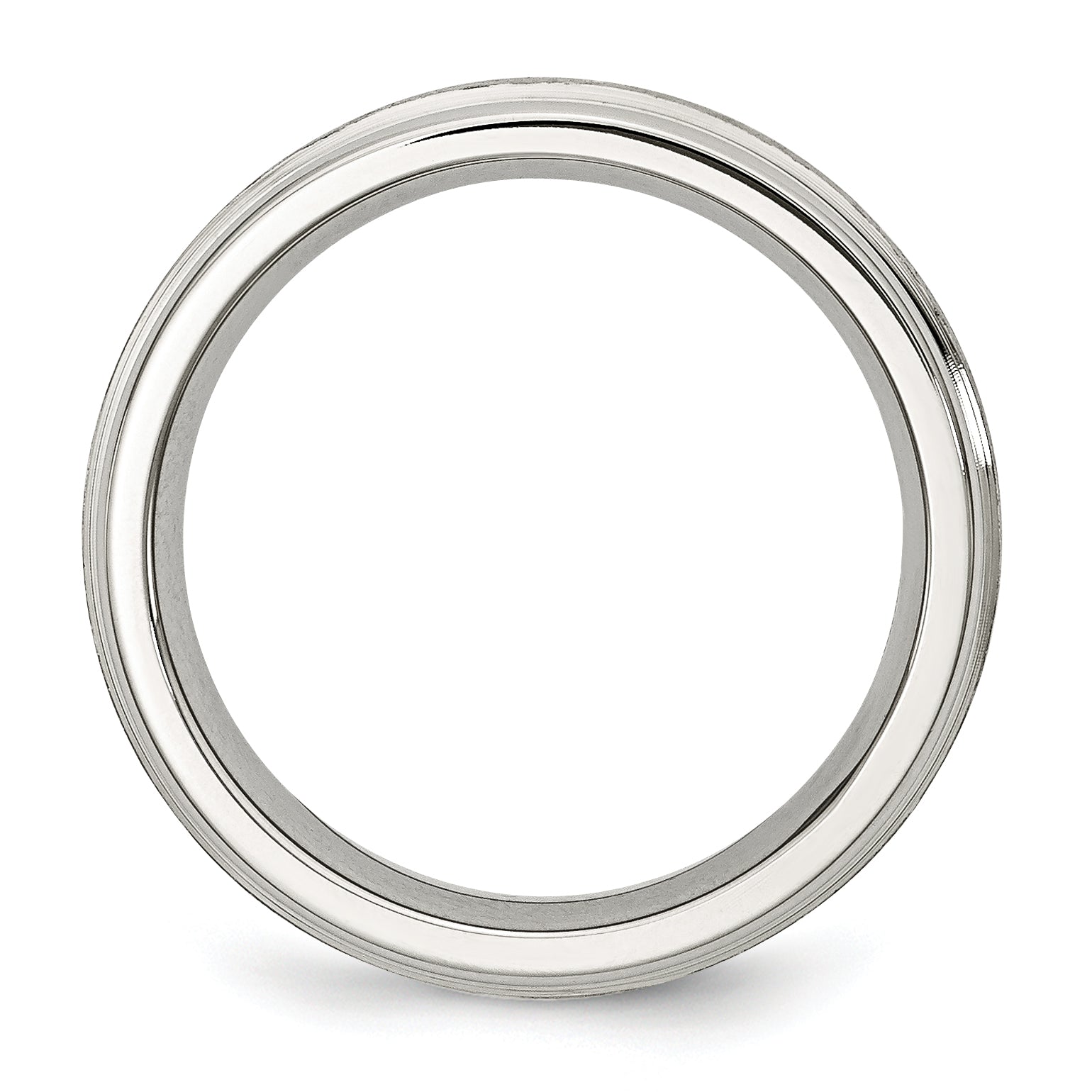 StainleSterling Silver Steel Polished with Satin Center 6mm Grooved Edge Band
