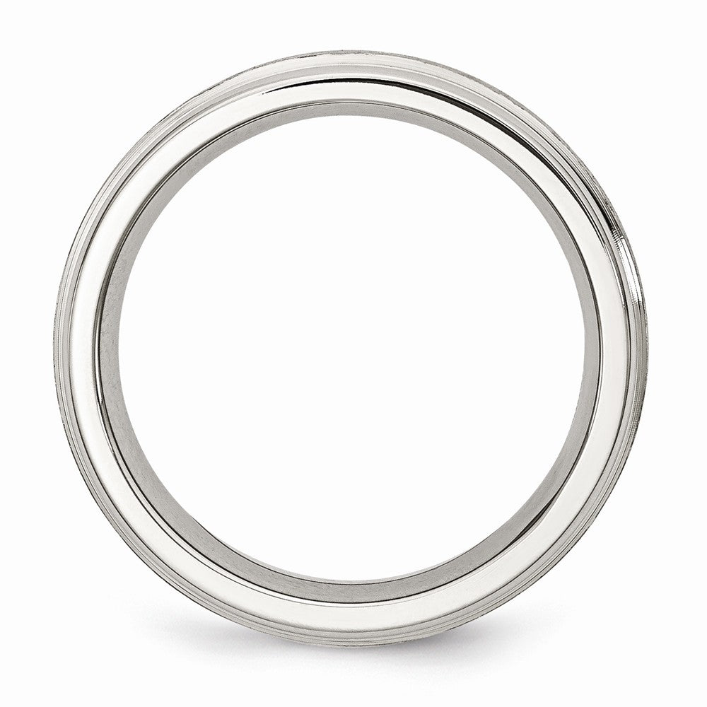 Stainless Steel Wedding Band with Grooved Edge Satin Finish - 6 - 6