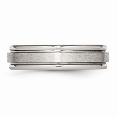 Stainless Steel Wedding Band with Grooved Edge Satin Finish - 6 - 6