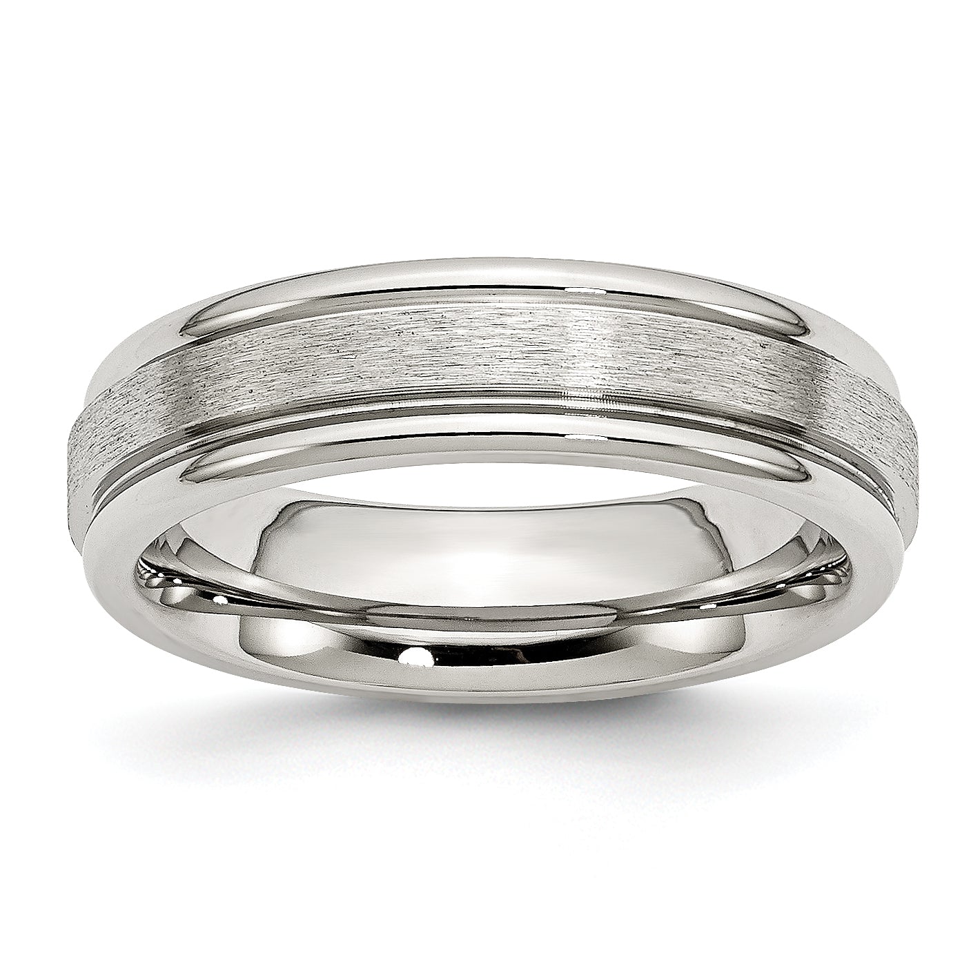 Stainless Steel Polished with Satin Center 6mm Grooved Edge Band Main image