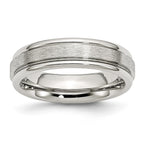 Grooved Edge Wedding Band in Stainless Steel, 6mm