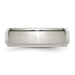 Stainless Steel Polished with Brushed Center 7mm Ridged Edge Band