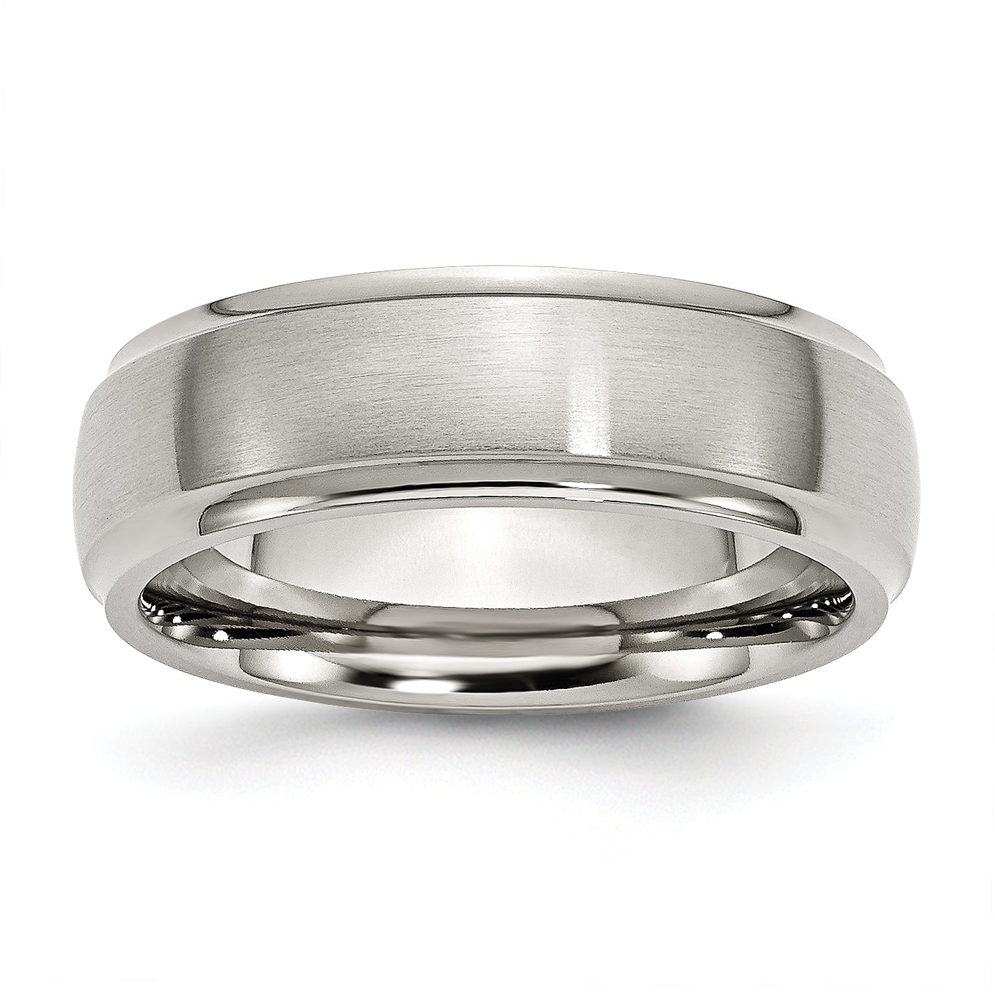 Stainless Steel Polished with Brushed Center 7mm Ridged Edge Band Main image