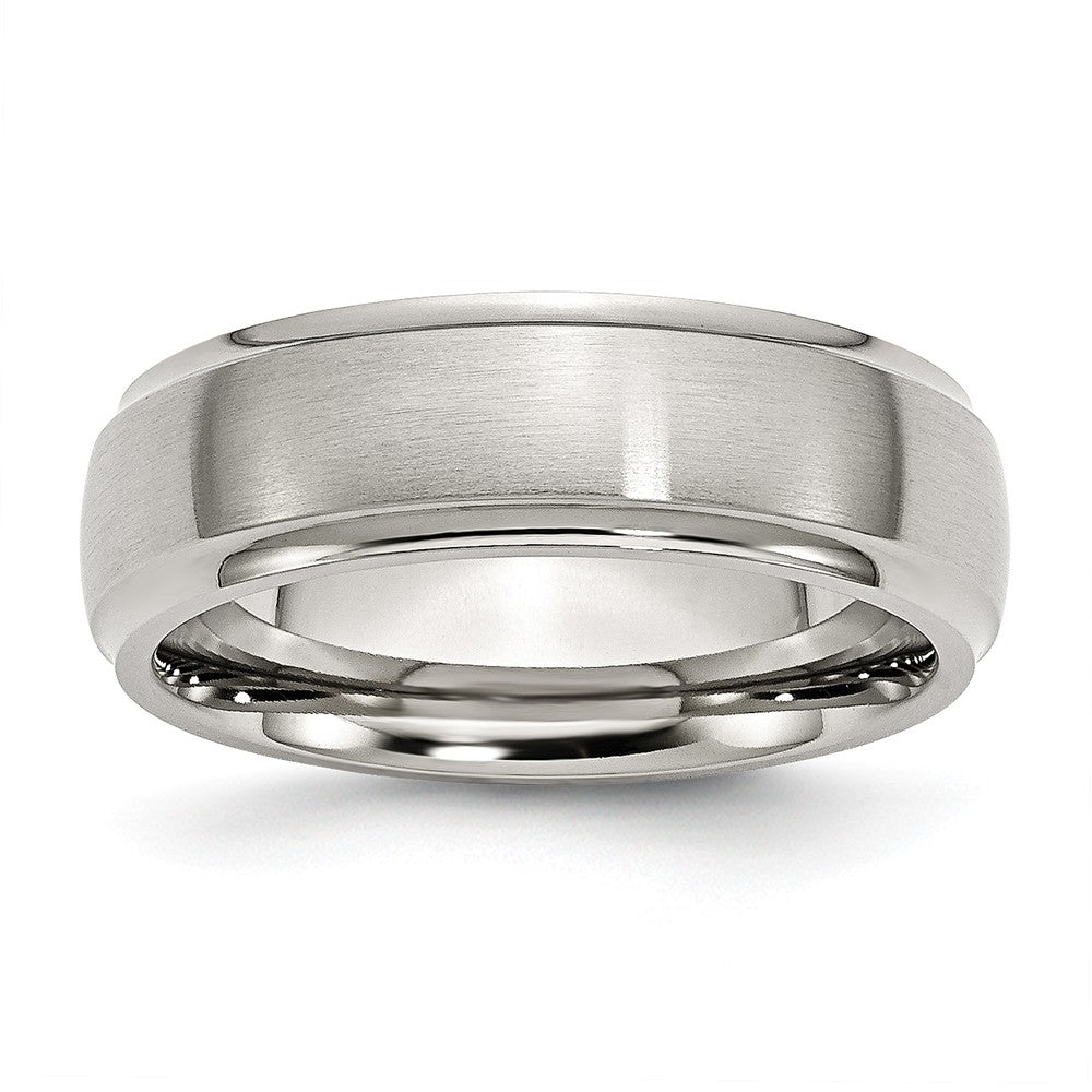 Ridged Edge Wedding Band in Stainless Steel, 7mm