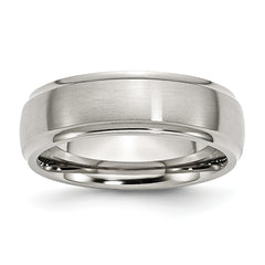 Stainless Steel Polished with Brushed Center 7mm Ridged Edge Band