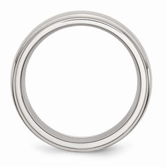 Stainless Steel Wedding Band with Ridged Edge & Dual Finish