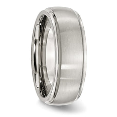 Stainless Steel Polished with Brushed Center 8mm Ridged Edge Band
