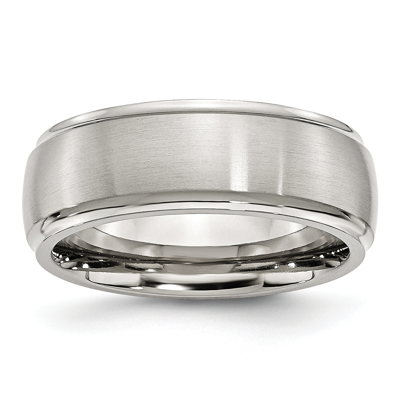 Stainless Steel Polished with Brushed Center 8mm Ridged Edge Band Main image