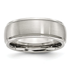 Stainless Steel Polished with Brushed Center 8mm Ridged Edge Band