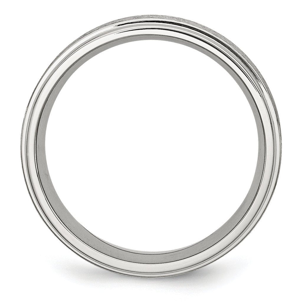 StainleSterling Silver Steel Brushed and Polished 8mm Grooved Edge Band