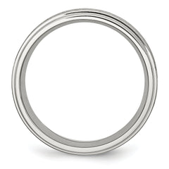 StainleSterling Silver Steel Brushed and Polished 8mm Grooved Edge Band
