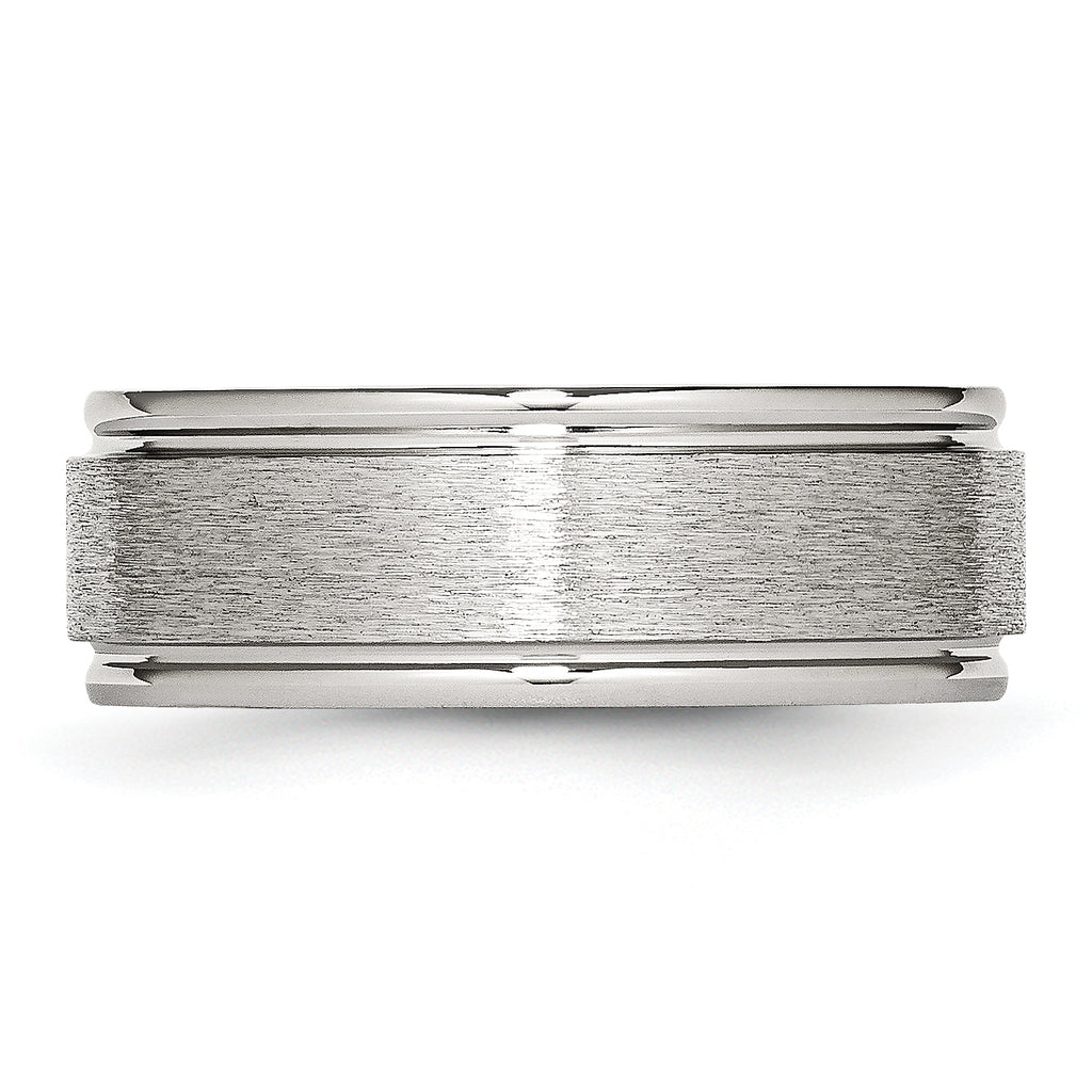 StainleSterling Silver Steel Brushed and Polished 8mm Grooved Edge Band