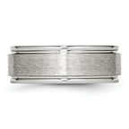 StainleSterling Silver Steel Brushed and Polished 8mm Grooved Edge Band