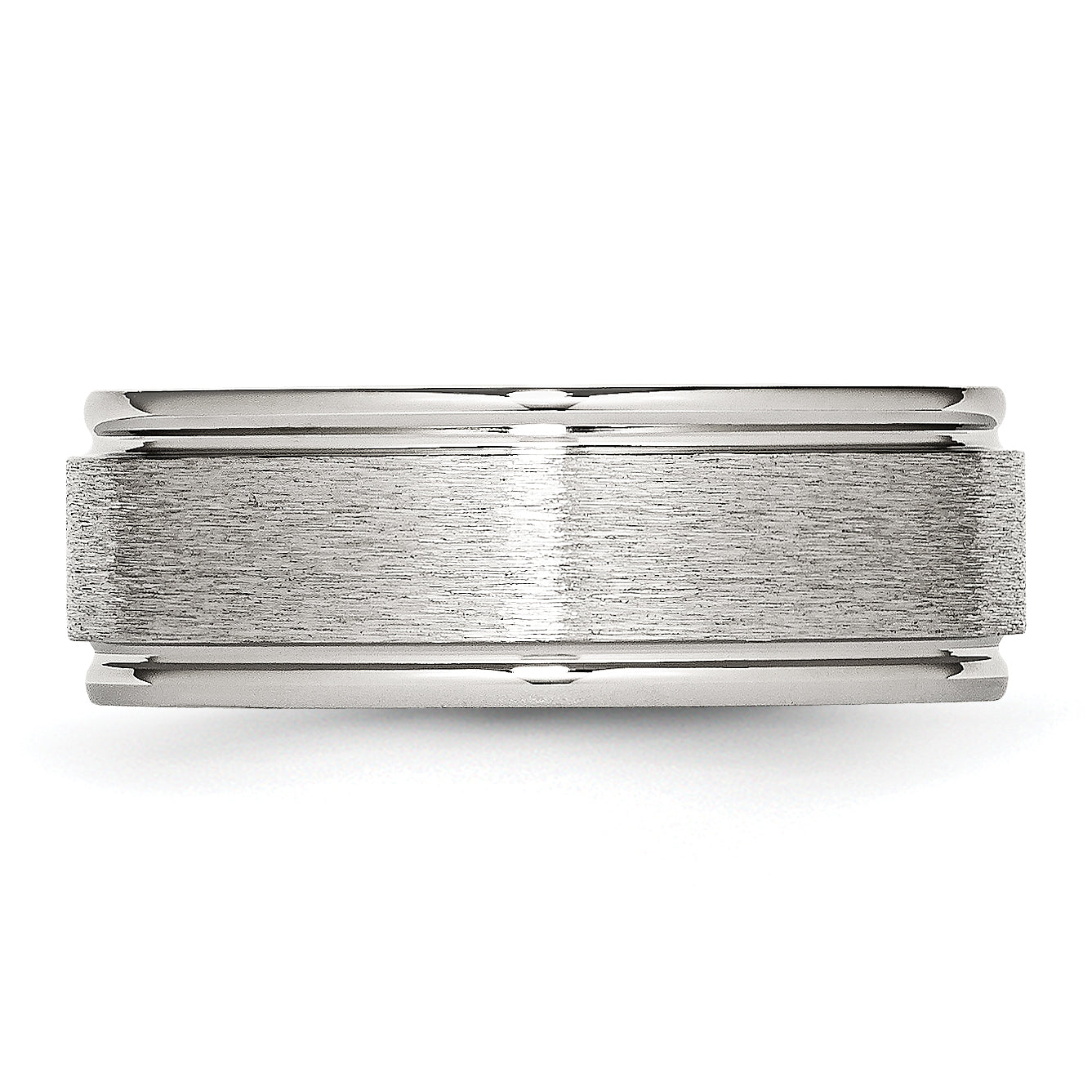 StainleSterling Silver Steel Brushed and Polished 8mm Grooved Edge Band