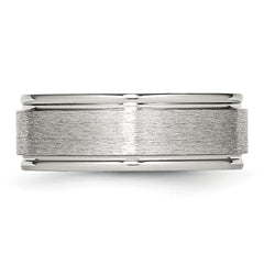 StainleSterling Silver Steel Brushed and Polished 8mm Grooved Edge Band