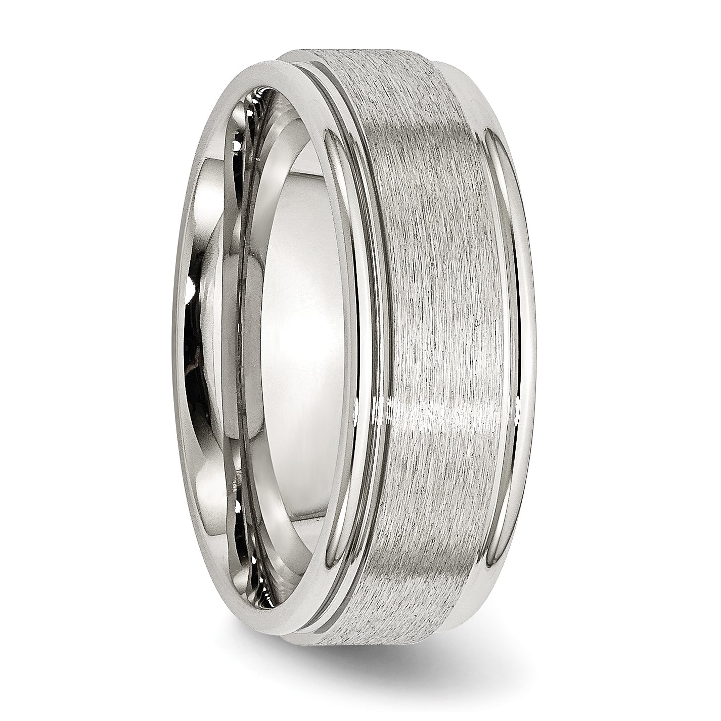 StainleSterling Silver Steel Brushed and Polished 8mm Grooved Edge Band
