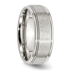 StainleSterling Silver Steel Brushed and Polished 8mm Grooved Edge Band