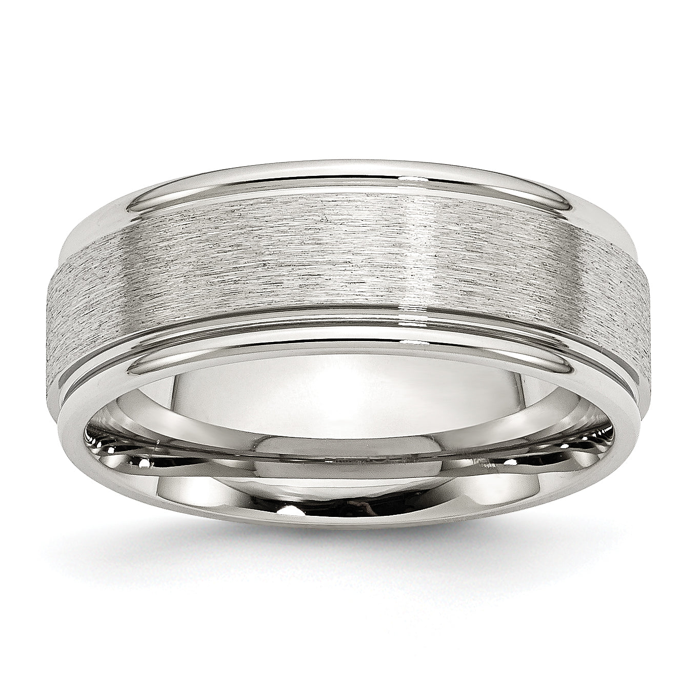 Stainless Steel Brushed and Polished 8mm Grooved Edge Band Main image