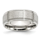 Grooved Edge Comfort-Fit Wedding Band in Stainless Steel, 8mm