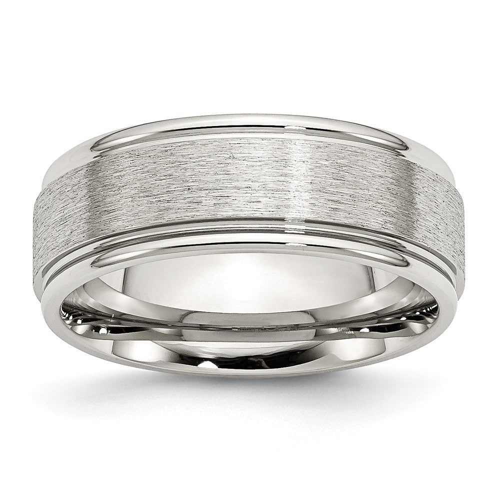 Grooved Edge Comfort-Fit Wedding Band in Stainless Steel, 8mm