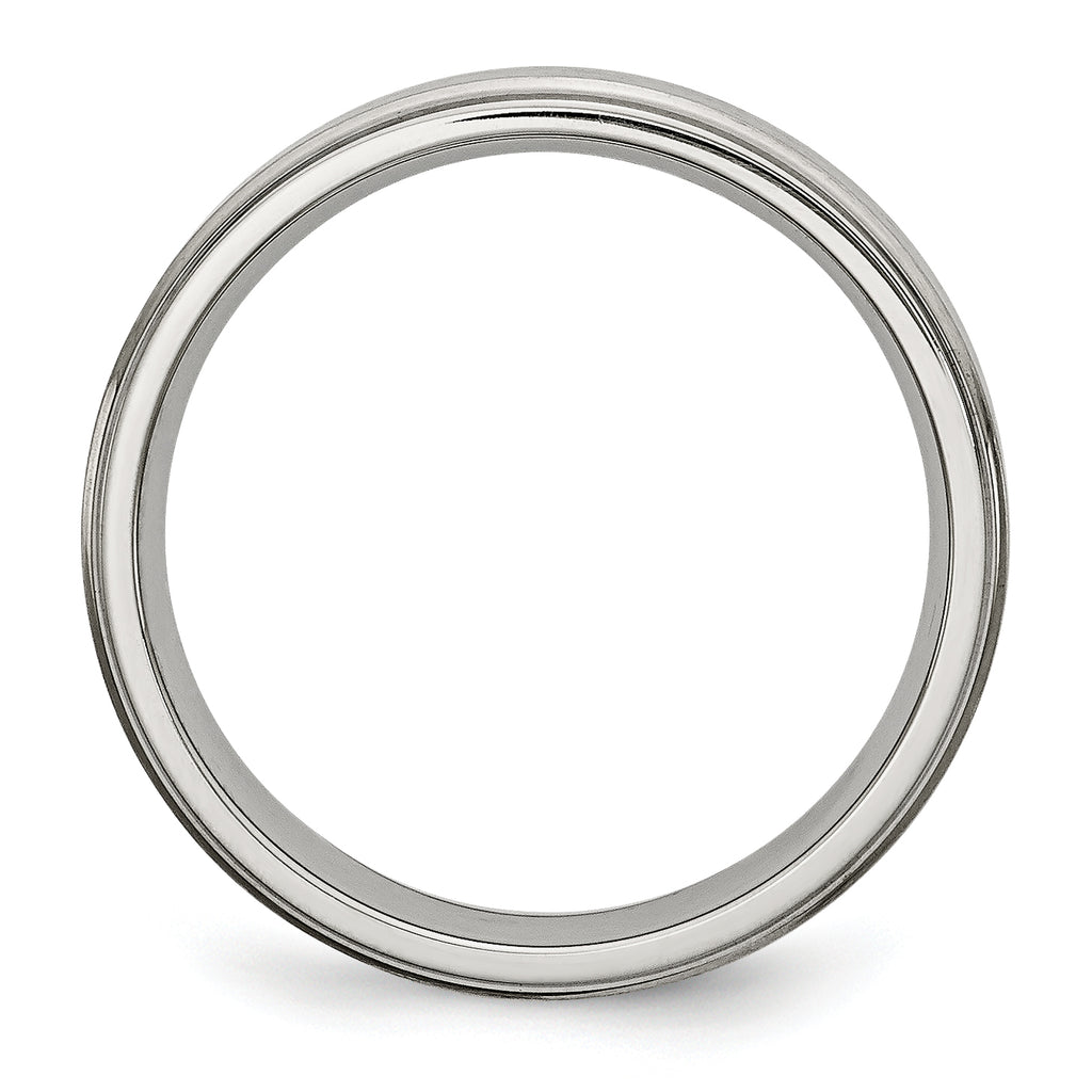 StainleSterling Silver Steel Brushed and Polished 6mm Grooved Edge Band