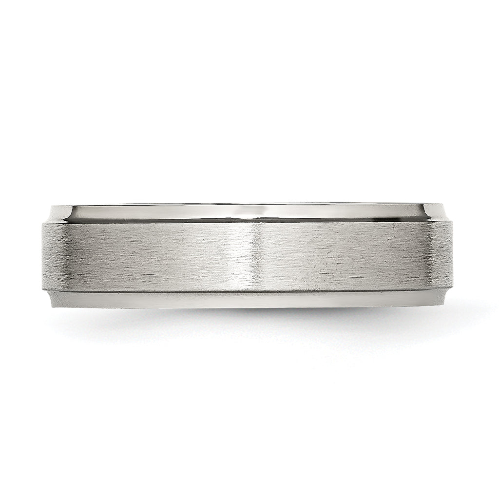 StainleSterling Silver Steel Brushed and Polished 6mm Grooved Edge Band