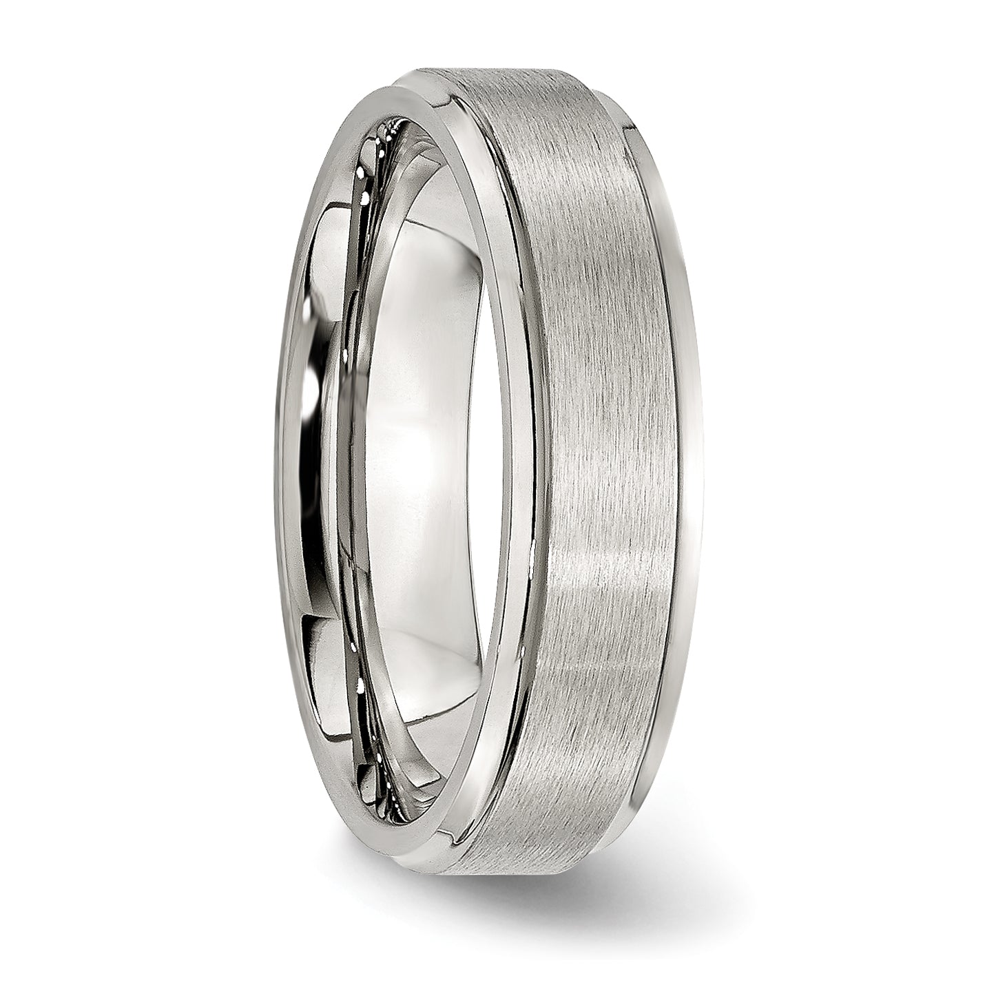 StainleSterling Silver Steel Brushed and Polished 6mm Grooved Edge Band