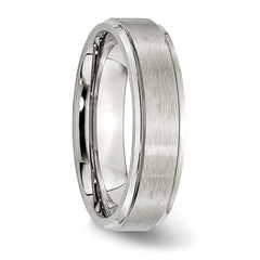 StainleSterling Silver Steel Brushed and Polished 6mm Grooved Edge Band