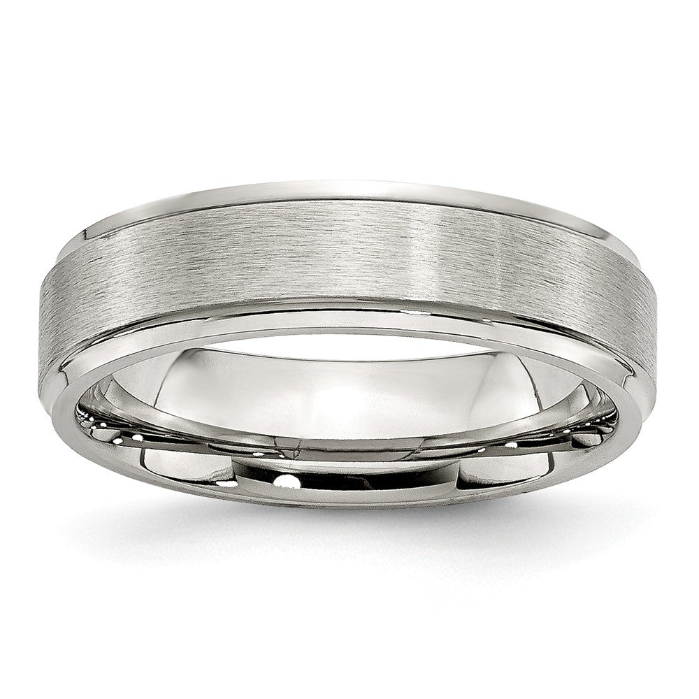 Grooved Edge Comfort-Fit Wedding Band in Stainless Steel, 6mm