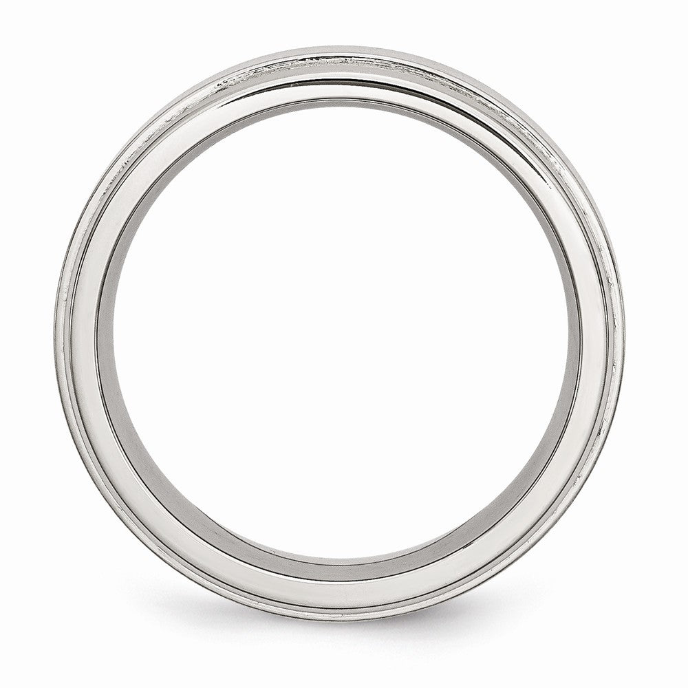 Stainless Steel 8mm Wedding Band with Ridged Edge & Dual Finish Secondary image