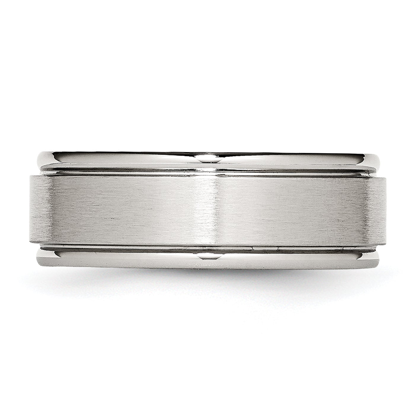 Stainless Steel Polished with Brushed Center 8mm Ridged Edge Band