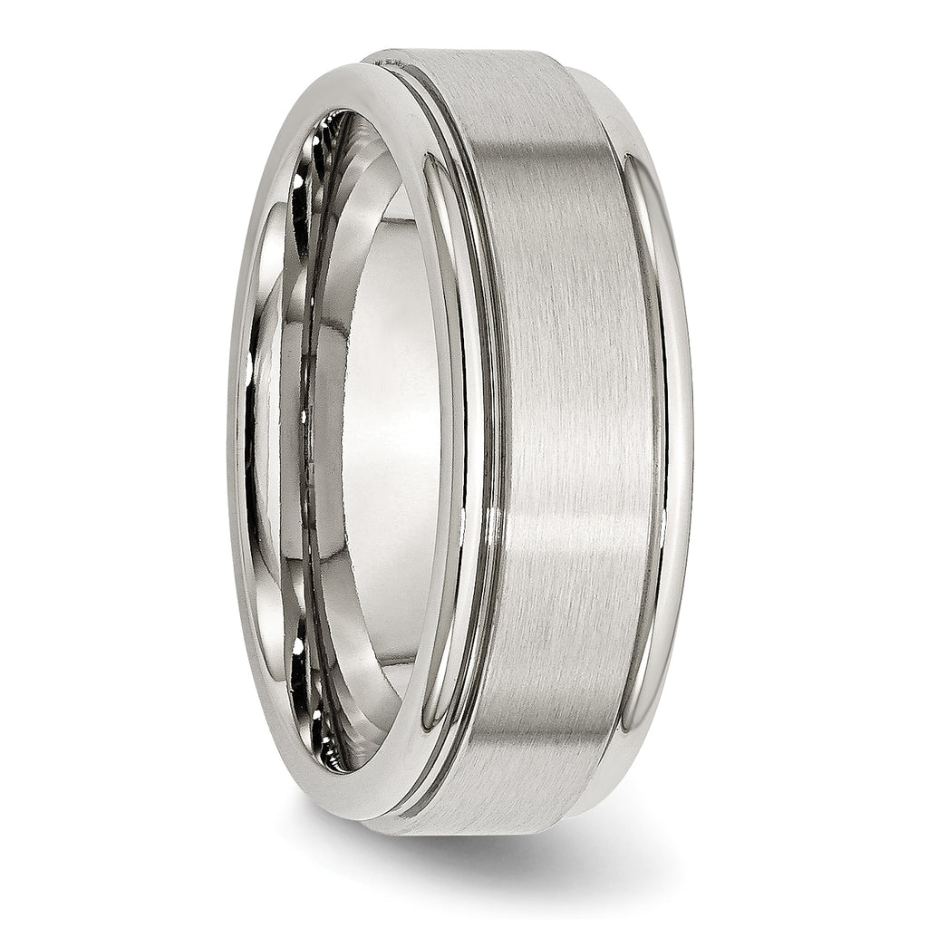 Ridged Edge Wedding Band in Stainless Steel, 8mm