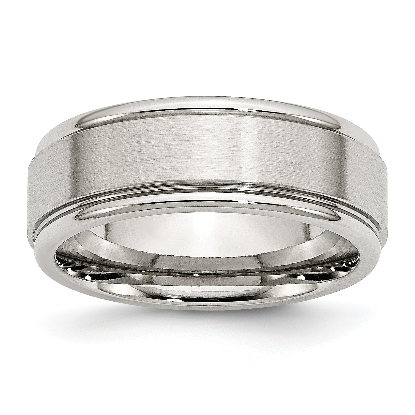 Stainless Steel Polished with Brushed Center 8mm Ridged Edge Band