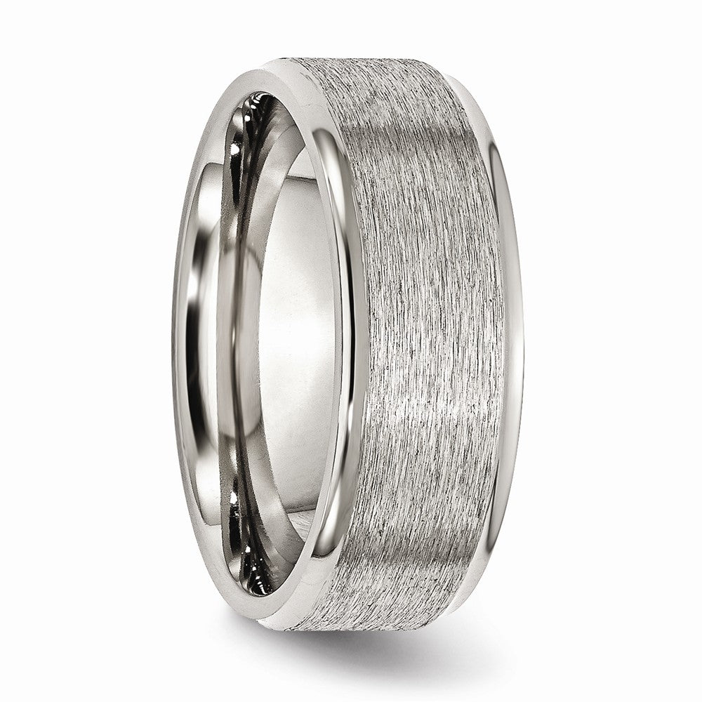 Stainless Steel Wedding Band with Ridged Edge and Engravable Finish - 8