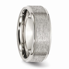 Stainless Steel Wedding Band with Ridged Edge and Engravable Finish - 8