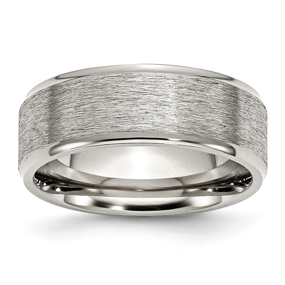 Stainless Steel Wedding Band with Ridged Edge and Engravable Finish - 8