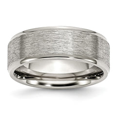 Stainless Steel Wedding Band with Ridged Edge and Engravable Finish - 8
