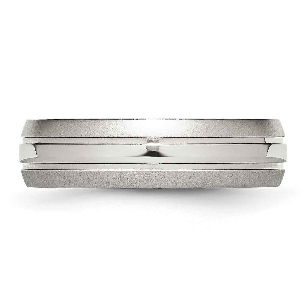 Grooved Wedding Band in Stainless Steel, 6mm
