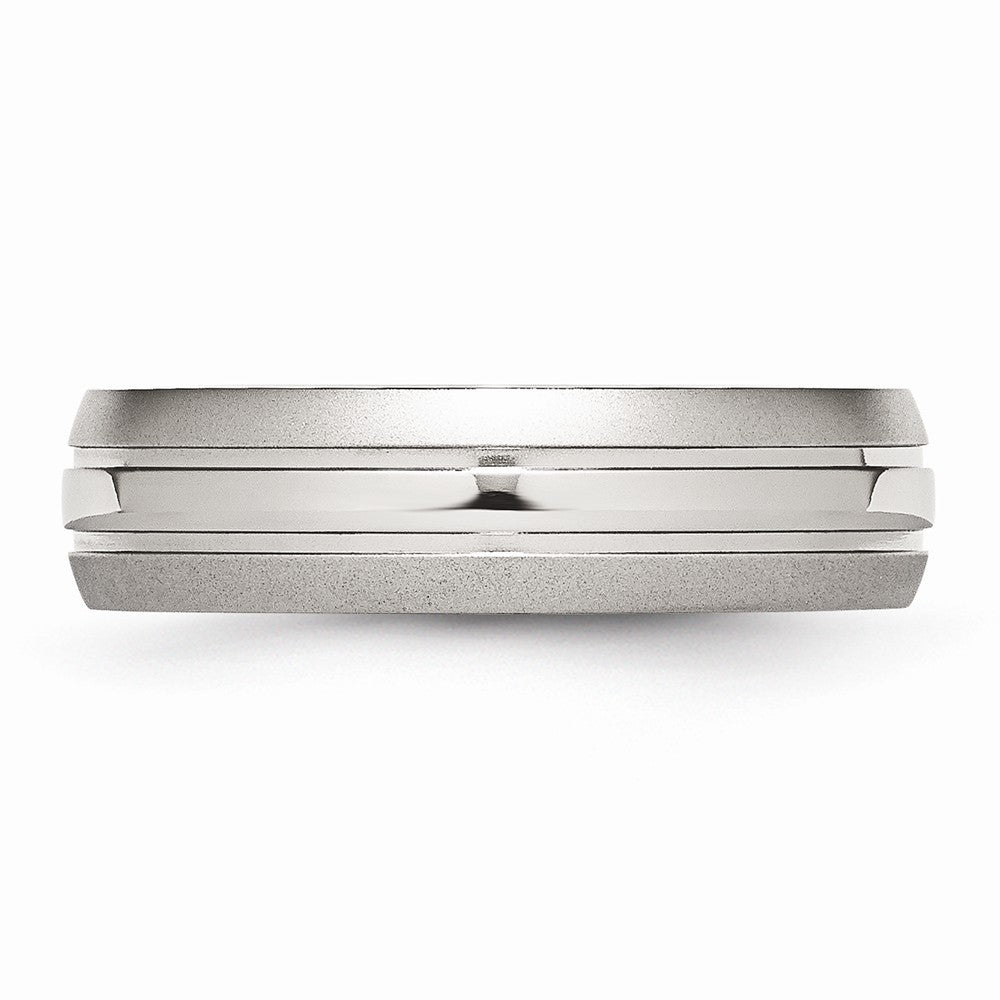 Grooved Wedding Band in Stainless Steel, 6mm