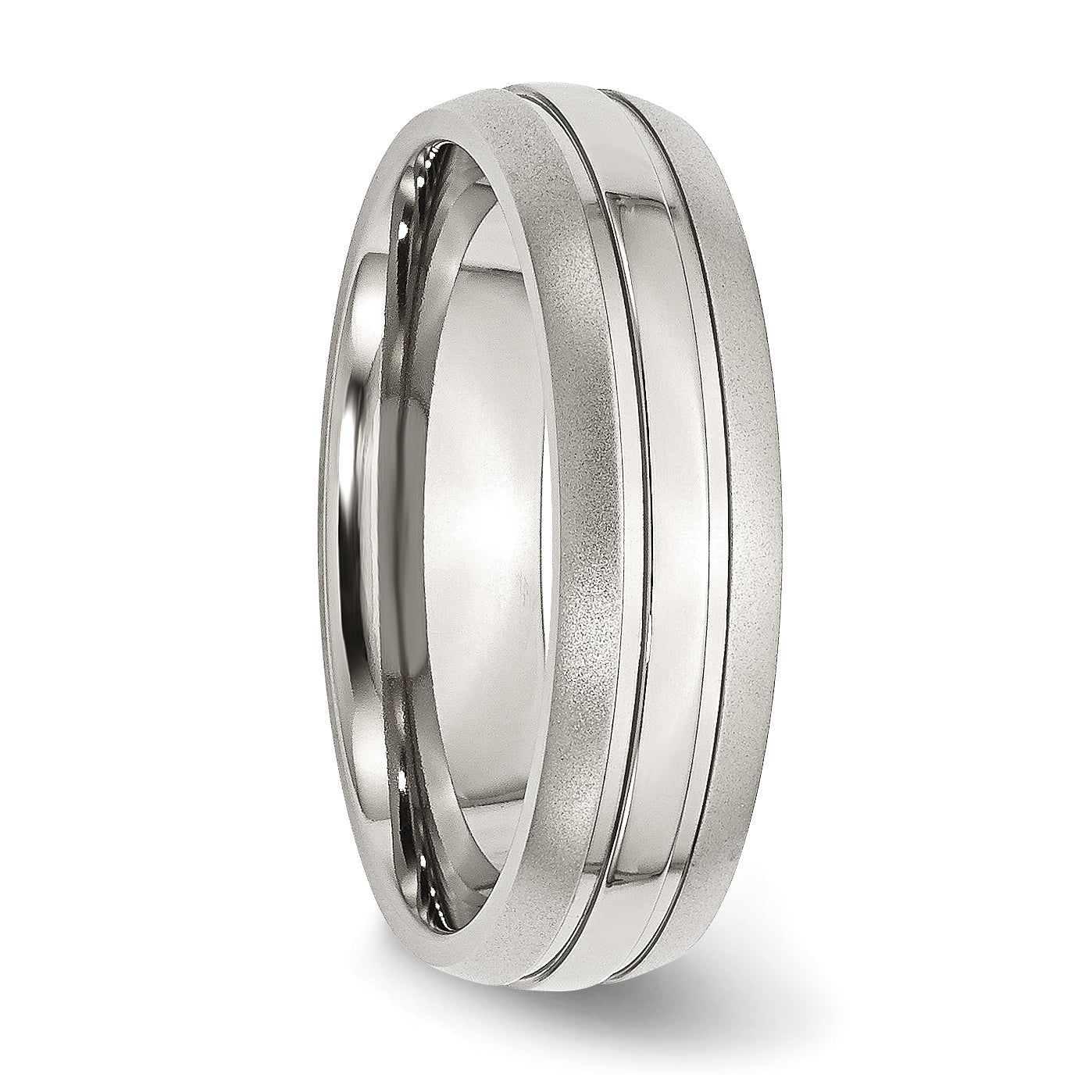 Grooved Wedding Band in Stainless Steel, 6mm