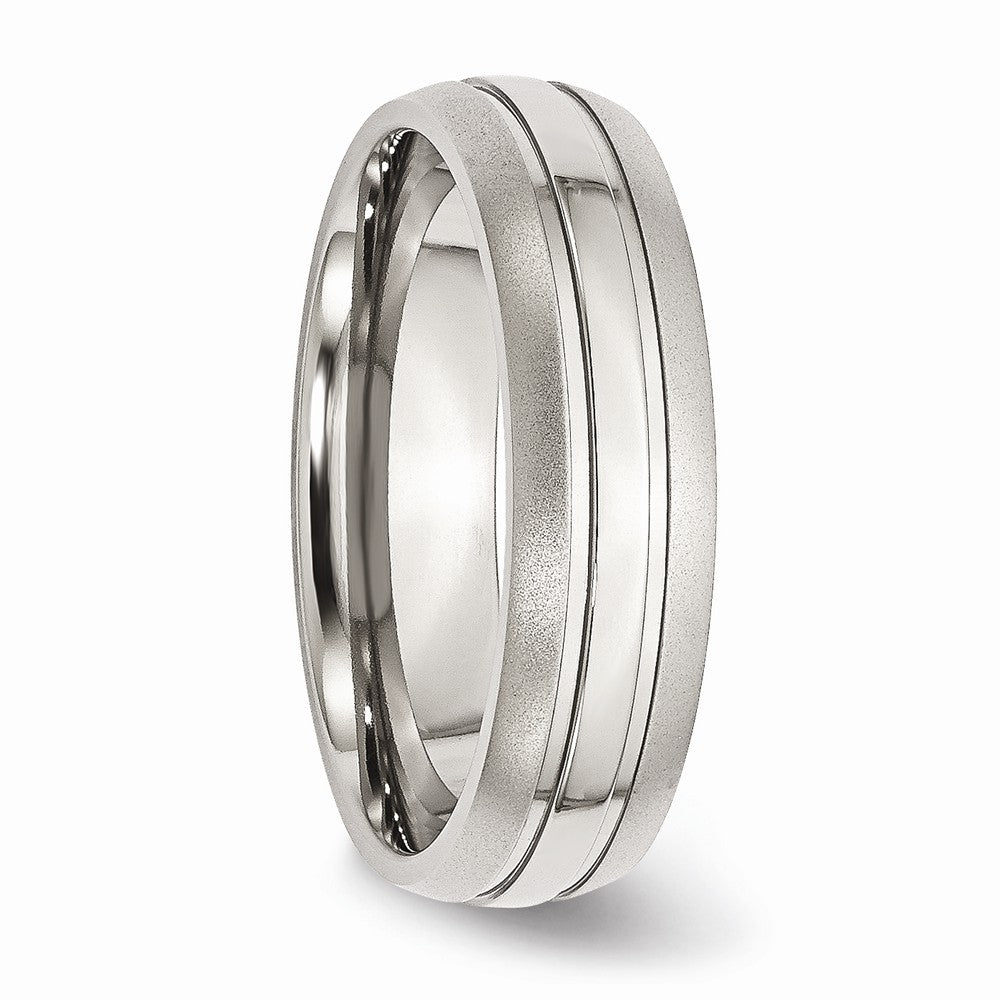 Grooved Wedding Band in Stainless Steel, 6mm
