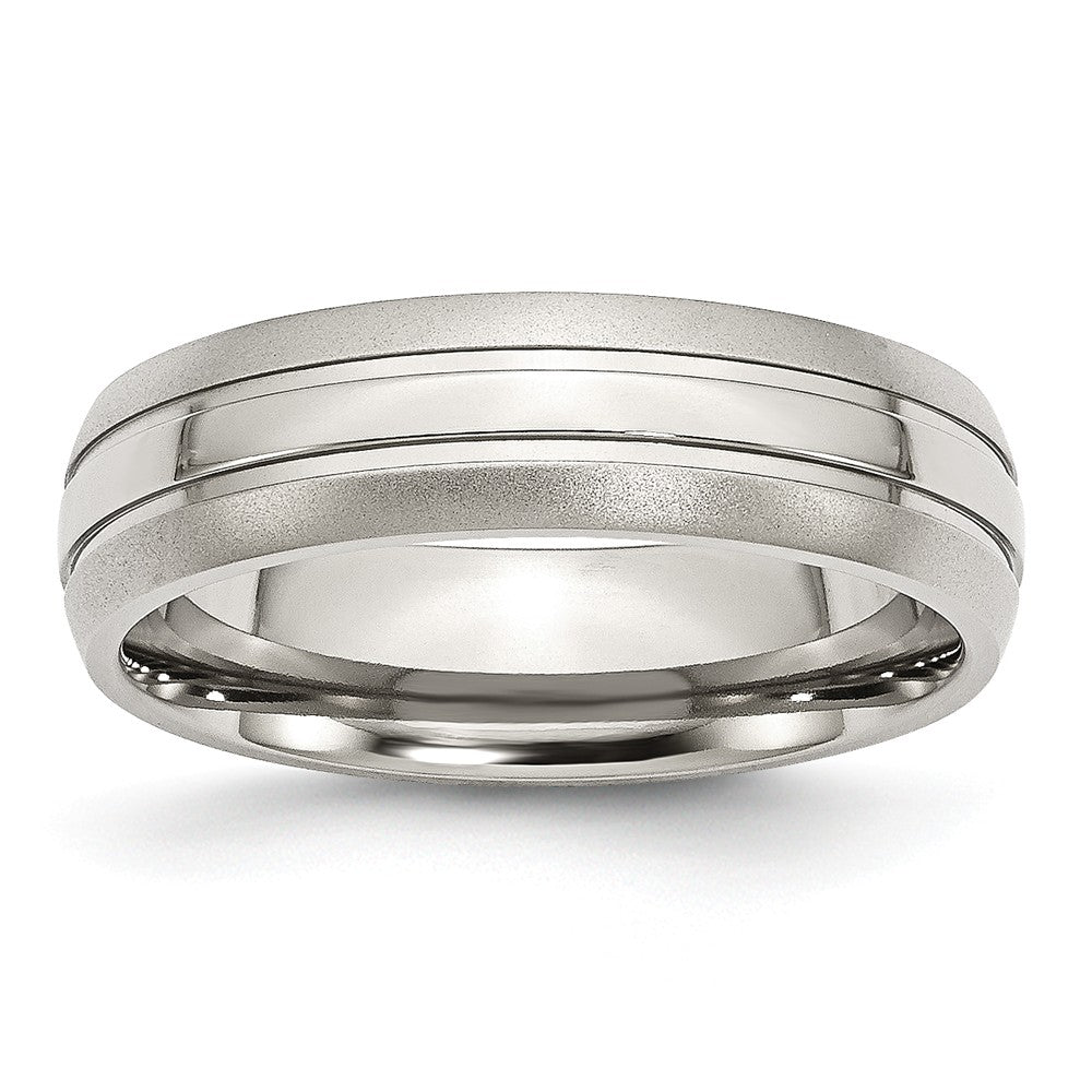 Grooved Wedding Band in Stainless Steel, 6mm Main image